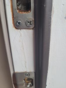 Door frame is cracked.